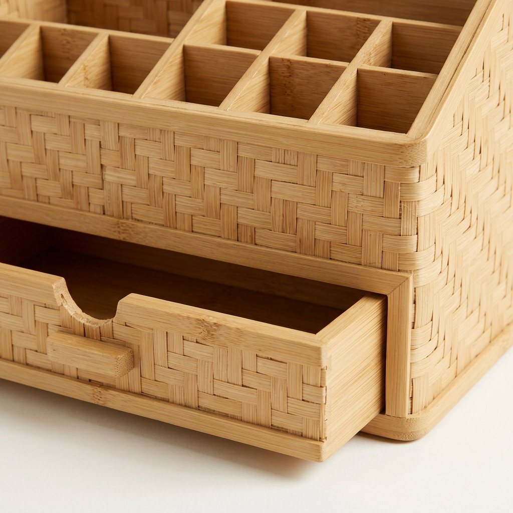 Bamboo Makeup Organizer | Eco-Wood Vanity Storage with Brush Holders, Lipstick Slots & Drawer | Sustainable Beauty Organizer