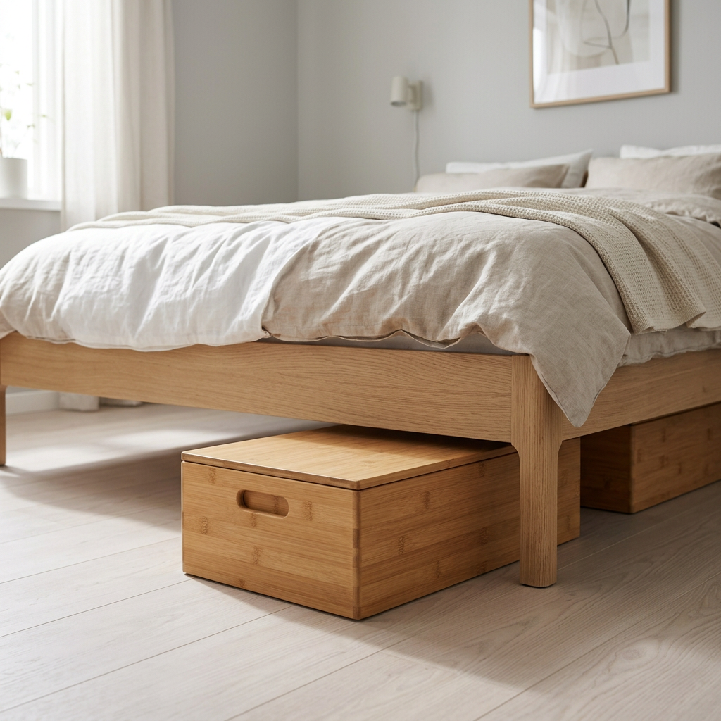 Bamboo Under-Bed Storage Box | Eco-Friendly Flat Wooden Storage Case with Lids & Handles | Sustainable Bedroom Organization