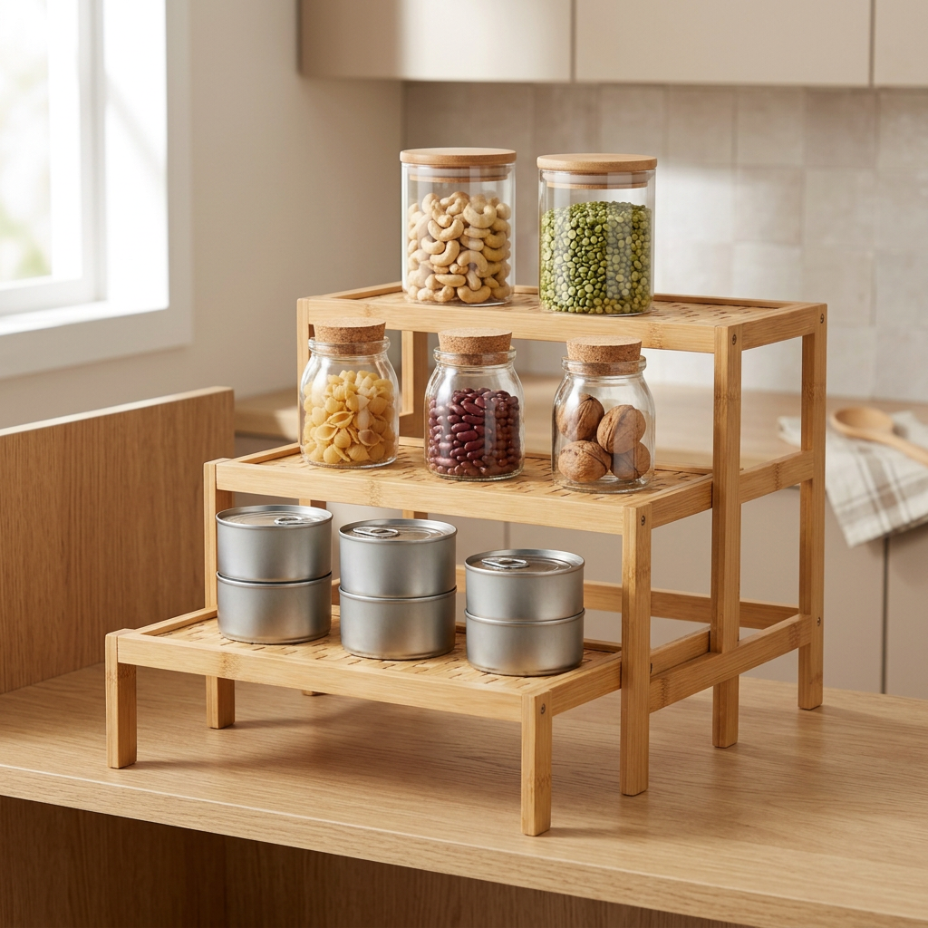 Bamboo Pantry Organizer | Eco-Friendly Stackable Countertop Storage for Cans, Snacks & Jars | Sustainable Kitchen Organization