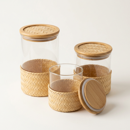 Bamboo Kitchen Canister Set | Eco-Wood Airtight Storage Jars with Bamboo Lids for Coffee, Flour & Tea | Sustainable Pantry Storage