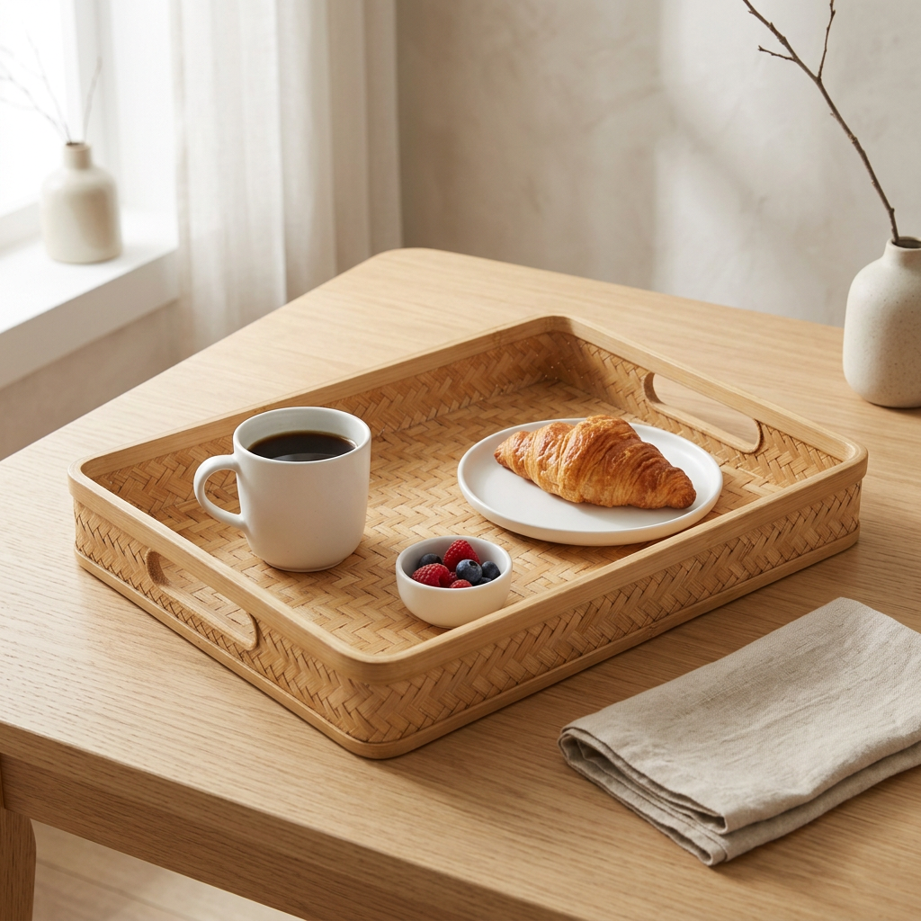 Bamboo Serving & Décor Tray | Eco-Wood Rectangular Platter with Handles for Breakfast, Snacks & Decor | Sustainable Entertaining