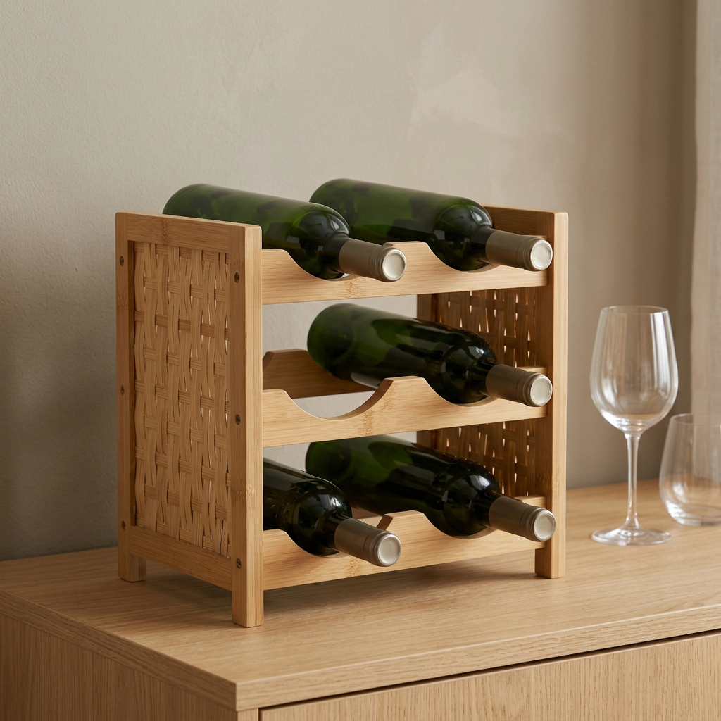 Bamboo Wine Bottle Rack | Eco-Friendly Countertop or Floor Wine Storage Stand | Sustainable Bar Organization
