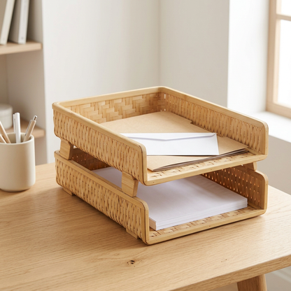 Bamboo Document & Mail Tray | Eco-Wood Stackable Desk Letter Tray for Papers, Files & Bills | Sustainable Office Storage
