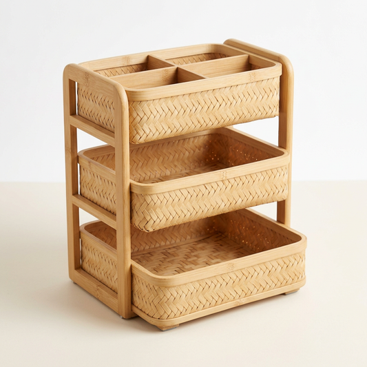 Bamboo Desk Organizer Set | 3-Tier Eco-Friendly Desktop Storage with Pen, Phone & Accessory Compartments | Sustainable Home Office Organizer