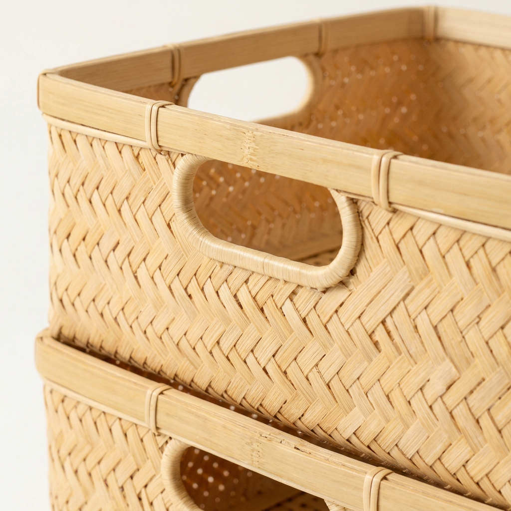 Bamboo Stackable Storage Baskets | Eco-Friendly Woven Wood Bins with Handles for Toys, Laundry & Shelves | Sustainable Home Storage