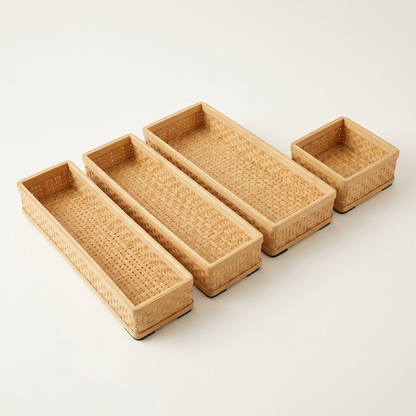 Bamboo Drawer Organizer Set | Modular Eco-Wood Insert Tray for Cutlery, Makeup & Vanity Drawers | Sustainable Home Storage