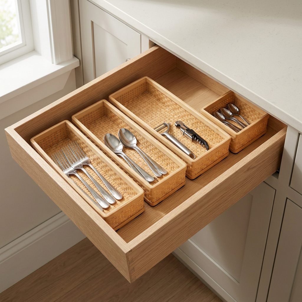 Bamboo Drawer Organizer Set | Modular Eco-Wood Insert Tray for Cutlery, Makeup & Vanity Drawers | Sustainable Home Storage