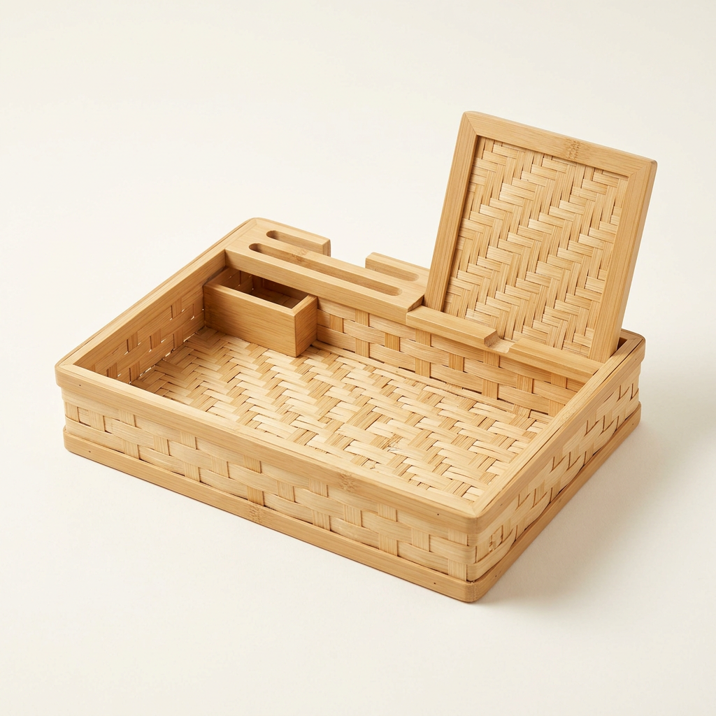 Bamboo Cable & Tech Organizer | Eco-Friendly Wooden Charging Station with Cable Slots & Phone Stand | Sustainable Desk Storage