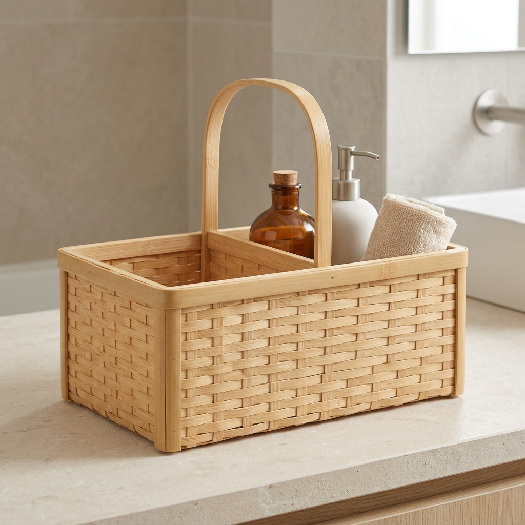 Bamboo Bathroom Caddy | Eco-Friendly Wooden Toiletries Organizer with Handle for Shower & Counter | Sustainable Bathroom Storage