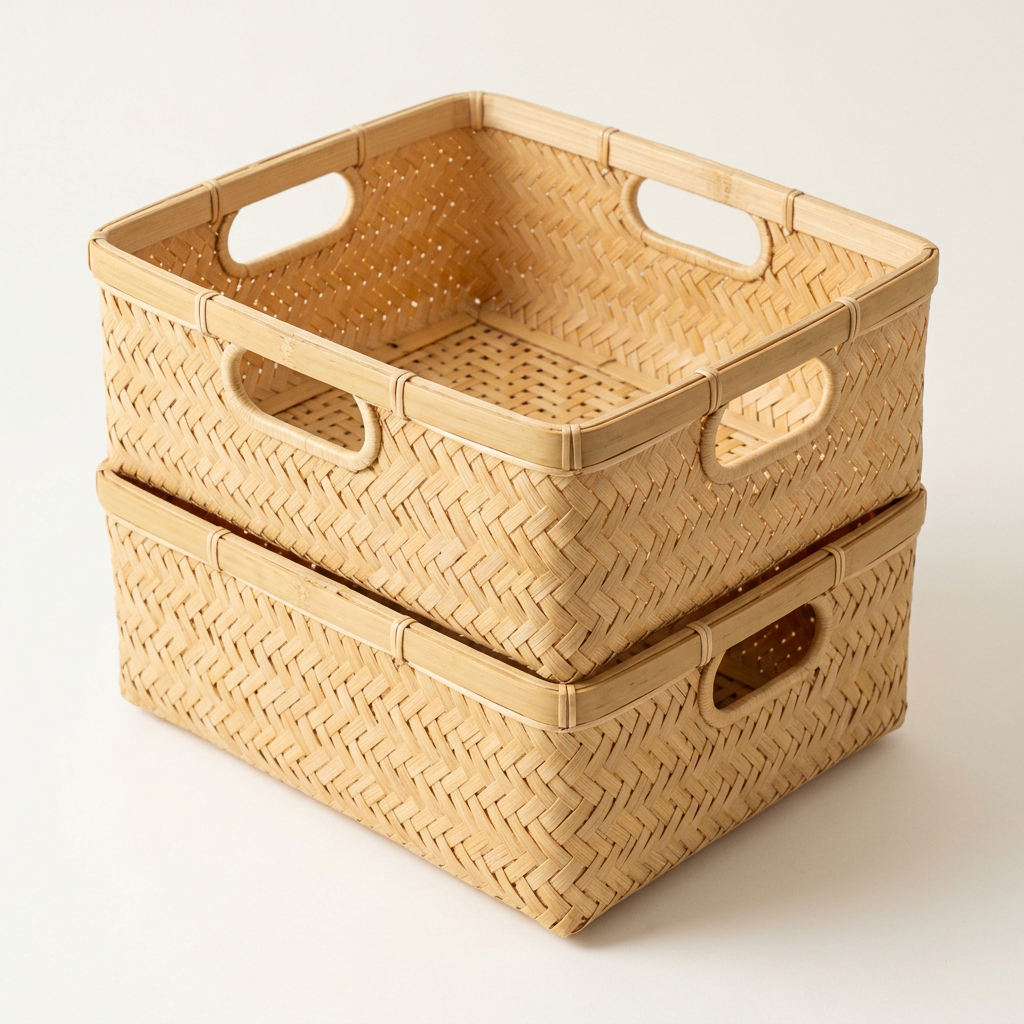 Bamboo Stackable Storage Baskets | Eco-Friendly Woven Wood Bins with Handles for Toys, Laundry & Shelves | Sustainable Home Storage