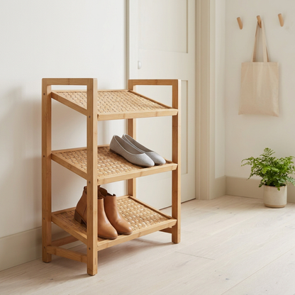 Bamboo Shoe Rack | Eco-Wood Entryway & Closet Shoe Storage Cabinet with Angled Shelves | Sustainable Mudroom Organizer
